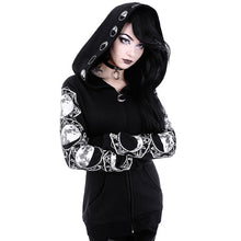 Load image into Gallery viewer, Gothic Punk Women Print Long Sleeve Hoodies Sweatshirts, Casual Zipper Jacket Hooded Tops Winter Black Hoodies. FREE SHIPPING!
