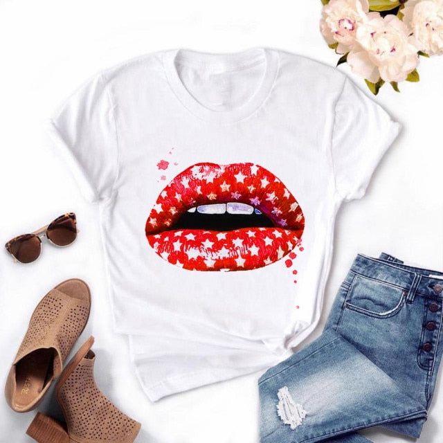 Women Plus Size Harajuku Tops, Graphic Tees Women Lips Kawaii T-shirt Clothes Girl Mouse T Shirt , FREE SHIPPING!