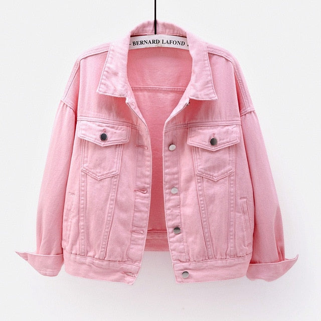 Women's plus size denim jacket short coat pink, purple, yellow, and white jean jackets casual tops  loose outerwear, FREE SHIPPING!