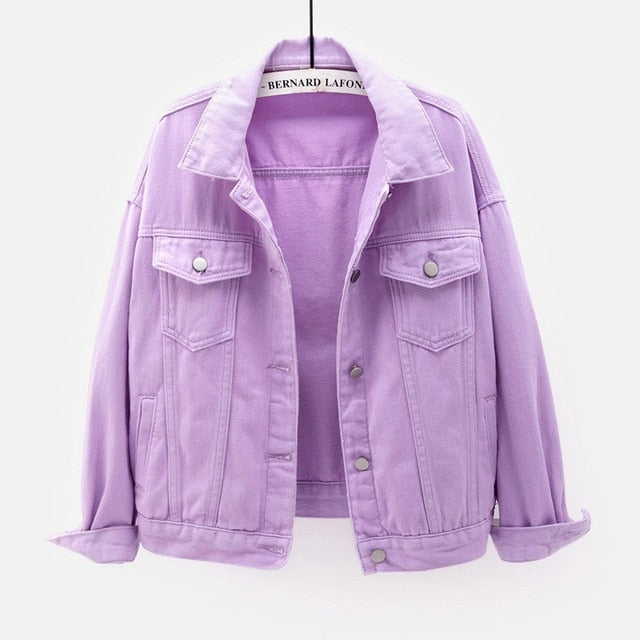 Women's plus size denim jacket short coat pink, purple, yellow, and white jean jackets casual tops  loose outerwear, FREE SHIPPING!