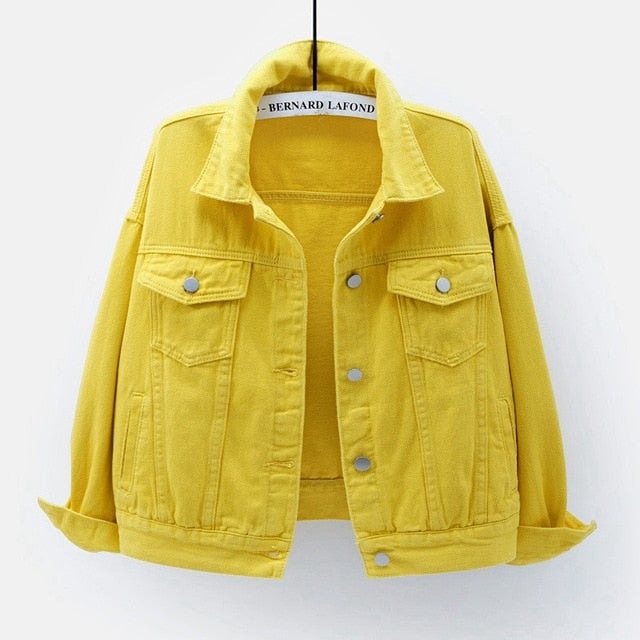 Women's plus size denim jacket short coat pink, purple, yellow, and white jean jackets casual tops  loose outerwear, FREE SHIPPING!