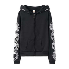 Load image into Gallery viewer, Gothic Punk Women Print Long Sleeve Hoodies Sweatshirts, Casual Zipper Jacket Hooded Tops Winter Black Hoodies. FREE SHIPPING!
