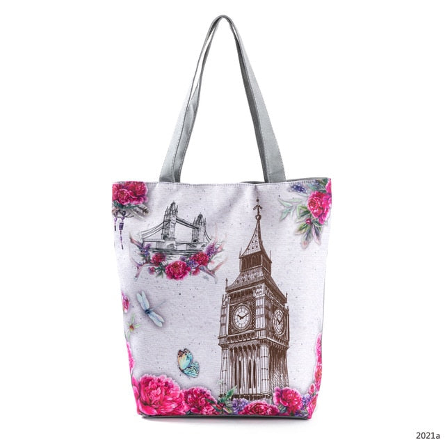 Miyahouse Floral Printed Handbag Women Shoulder Bag Canvas All Seasons Beach Bag, Daily Use Shopping Bag, FREE SHIPPING!