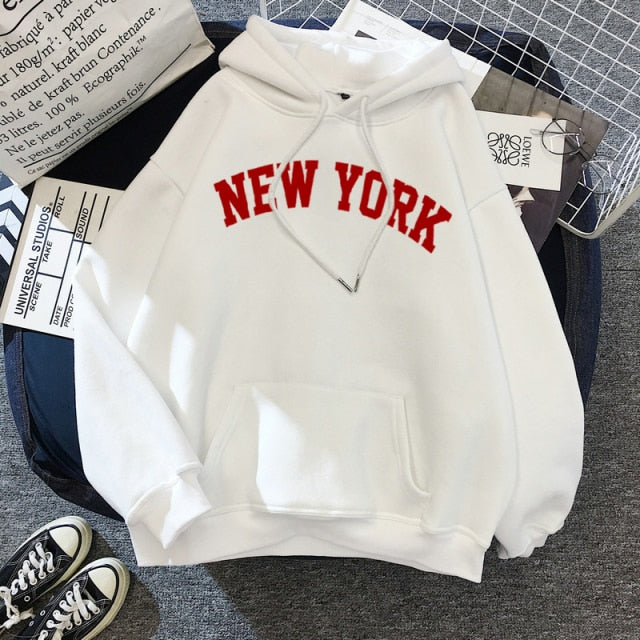 NEW Sweatshirts velvet winter Women's NEW YORK printing Hooded Female 2020 Cotton Thicken Warm Hoodies Lady Autumn Tops