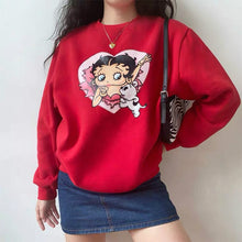 Load image into Gallery viewer, Vintage Cartoon Print Girl&#39;s Pullover Thick Warm Long Sleeve Hoodies Plus Size Loose Women Sweatshirts, FREE SHIPPING!
