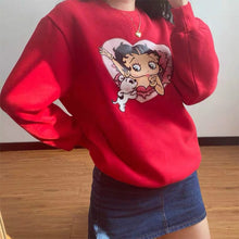 Load image into Gallery viewer, Vintage Cartoon Print Girl&#39;s Pullover Thick Warm Long Sleeve Hoodies Plus Size Loose Women Sweatshirts, FREE SHIPPING!
