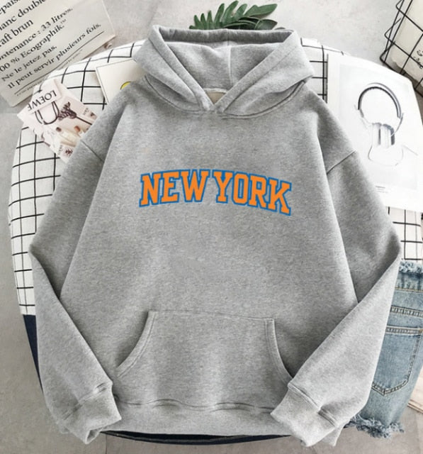 NEW Sweatshirts velvet winter Women's NEW YORK printing Hooded Female 2020 Cotton Thicken Warm Hoodies Lady Autumn Tops