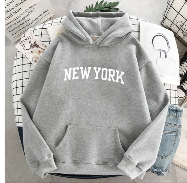 NEW Sweatshirts velvet winter Women's NEW YORK printing Hooded Female 2020 Cotton Thicken Warm Hoodies Lady Autumn Tops