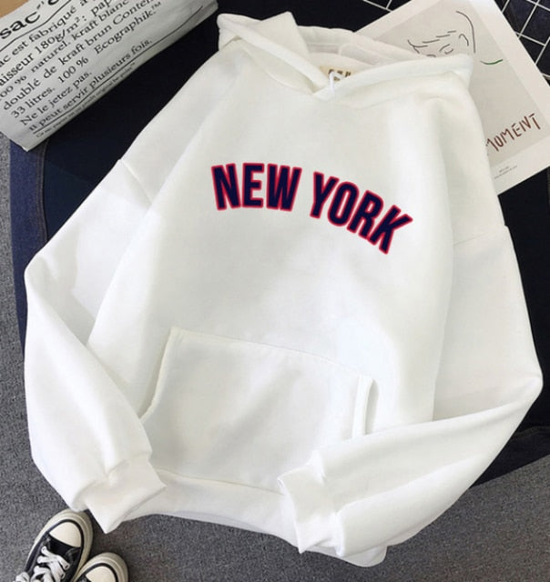 NEW Sweatshirts velvet winter Women's NEW YORK printing Hooded Female 2020 Cotton Thicken Warm Hoodies Lady Autumn Tops