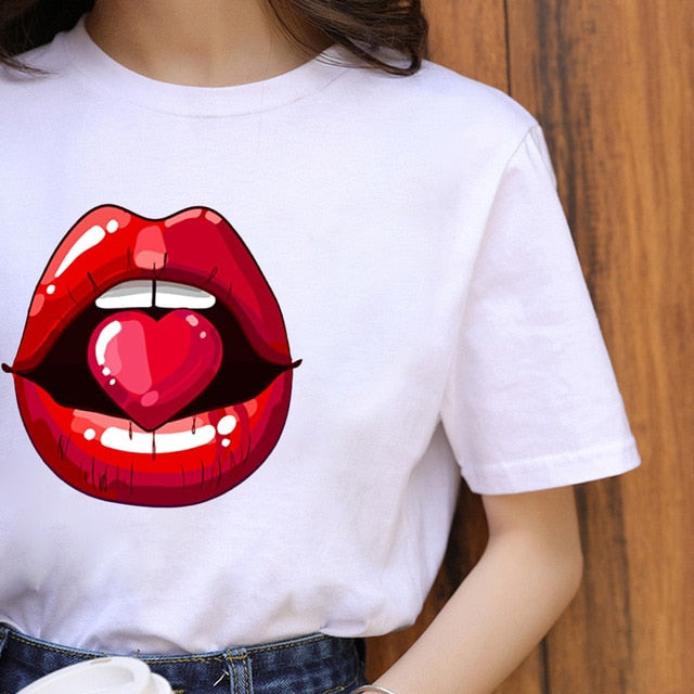 Fashion Shirt Lips Leopard Graphic T Shirt Women Tops Base O-neck, Black Tees Kiss Leopard Lip Funny Girls T-shirt, FREE SHIPPING!