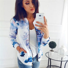 Load image into Gallery viewer, Women Floral Jackets Long Sleeve  Zipper Print Bomber Jacket Casual Pocket Slim Female Fashion Outwears Plus Size, FREE SHIPPING!
