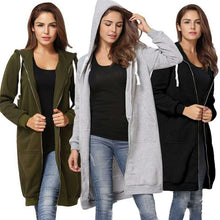 Load image into Gallery viewer, Casual Women Long Hoodies, Sweatshirt Coat Zip Up Outerwear&#39;s Hooded Jacket Winter Pockets Outwear Tops, FREE SHIPPING!
